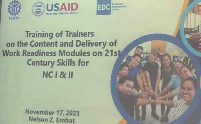 TESDA Training Program on 21st Century Skills held Last November 14-17, 2023 at UIC